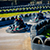 A couple of go karts racing around a track